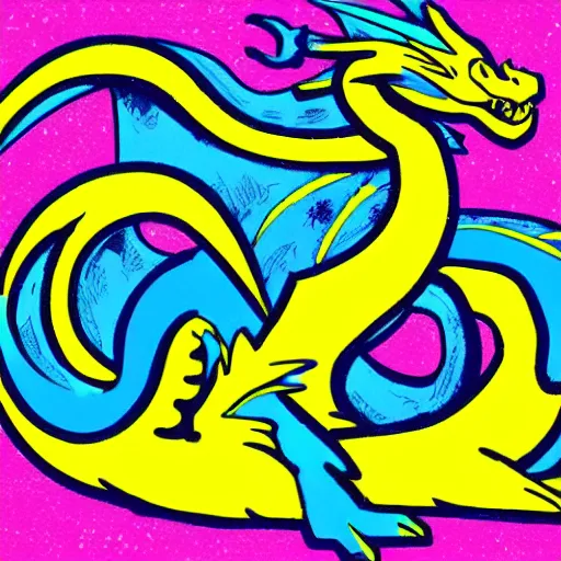 Image similar to illustration neon blue and yellow super cool dragon