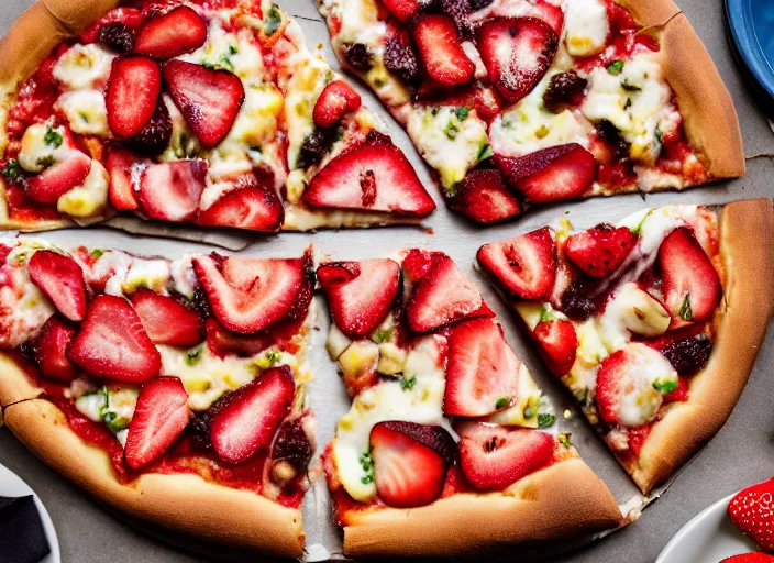 Image similar to mouthwatering New York pizza with strawberries on, food photography