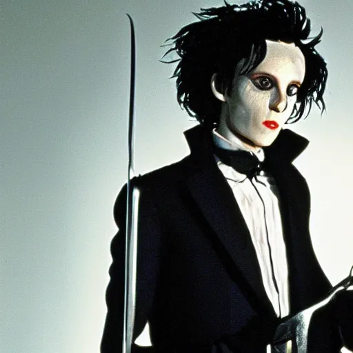 Prompt: edward scissorhands as the man who fell to earth