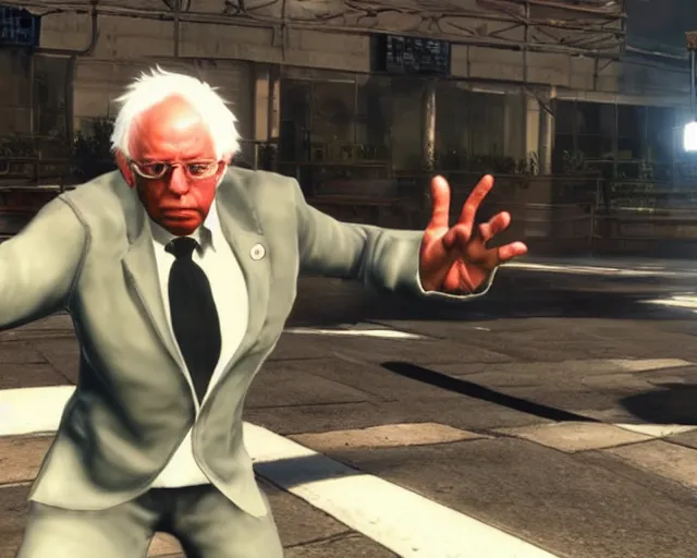 Image similar to bernie sanders as playable character in tekken 7, gameplay screenshot