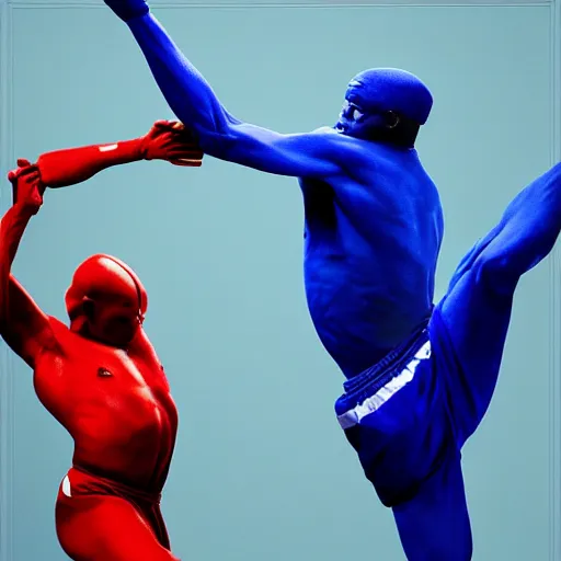 Image similar to crips vs bloods, uhd, painting, 8 k by emanuele dascanio and robin eley