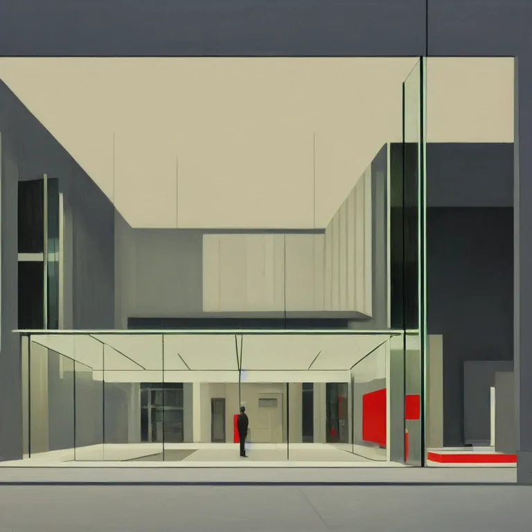 Prompt: inside empty apple store in London, painted by Edward Hopper, painted by James Gilleard, airbrush