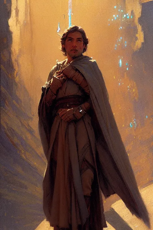 Image similar to detailed portrait of a beautiful kenvin conroy dressed as jedi, painting by gaston bussiere, craig mullins, j. c. leyendecker