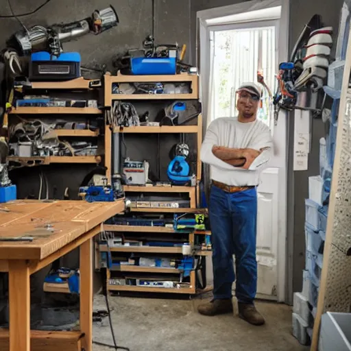 Image similar to hardware engineer in his home workshop