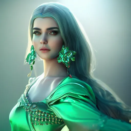 Image similar to wonderful princess of emerald with fair skin, ornate 8 k gorgeous intricate detailed, accent lighting, dramatic light, octane render