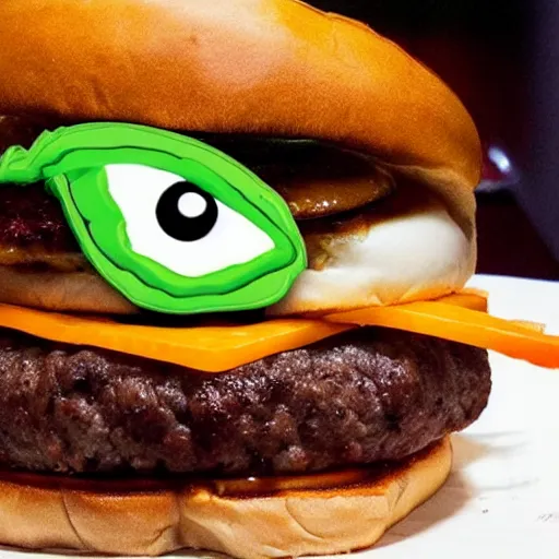 Prompt: a burger made of eyes and ears,