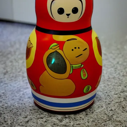 Prompt: photo of russian nesting doll of garfield