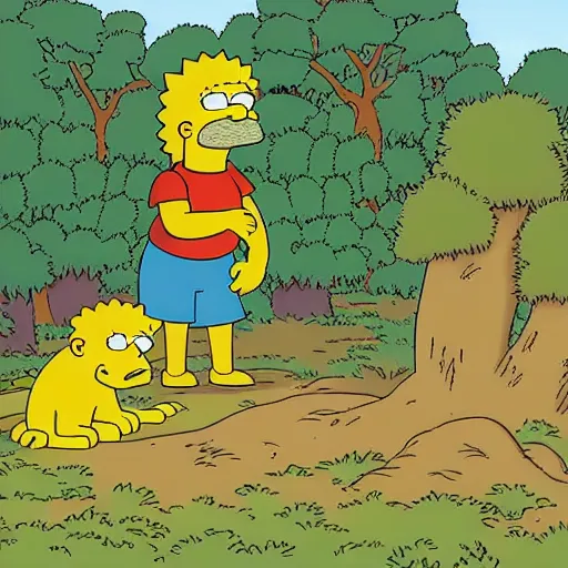 Prompt: Lion in the bush, simpsons style, simpsons style