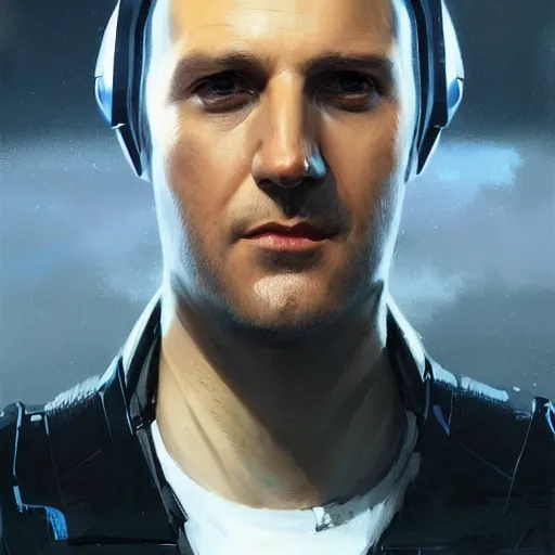 Image similar to portrait of a man by greg rutkowski, he looks like gabriel macht with cybernetic eyes implants, wearing a futuristic flying jacket, highly detailed portrait, scifi, digital painting, artstation, concept art, smooth, sharp foccus ilustration, artstation hq