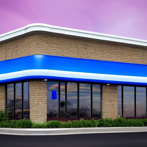 Image similar to Blue McDonalds Restaurant, 4k realistic photo