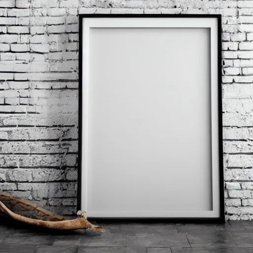 Image similar to a minimalist mockup photo with large blank frame, in a white boho style studio, in cozy coastal style home interior, white walls, trending on pinterest