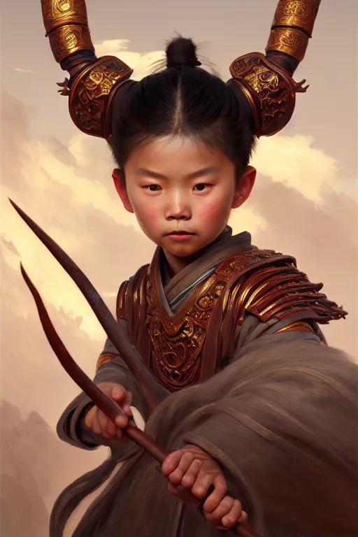 Image similar to a masterpiece portrait of nezha, highly detailed, boy hold spear, chinese fantasy, highly detailed, digital painting, trending on artstation, concept art, sharp focus, illustration, global illumination, ray tracing, realistic shaded, art by artgerm and greg rutkowski and fuji choko and viktoria gavrilenko and hoang lap