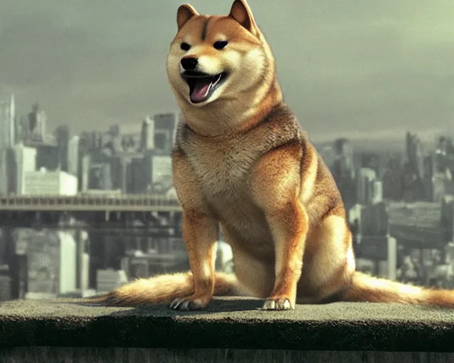 Prompt: godzilla as a shiba inu in a godzilla still film