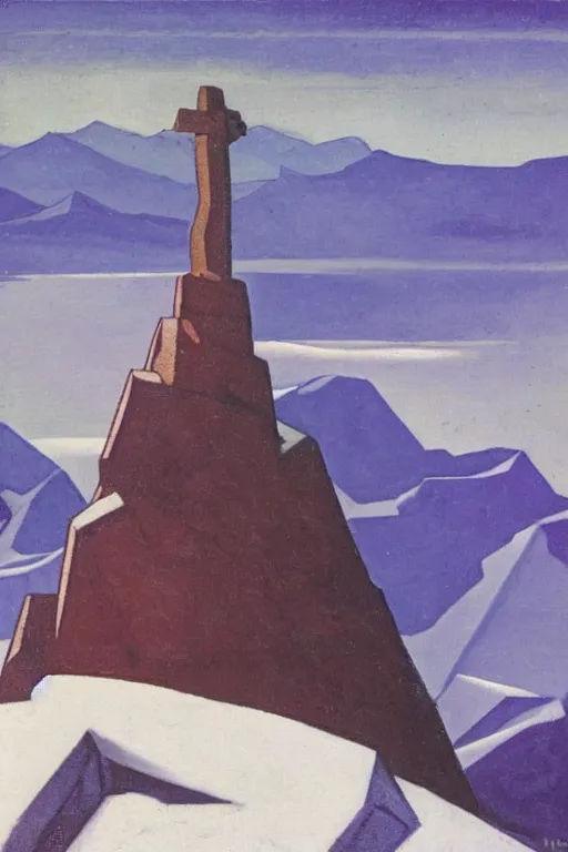 Prompt: thor holding the hammer, stay on mountain, marvel, artwork by nicholas roerich,
