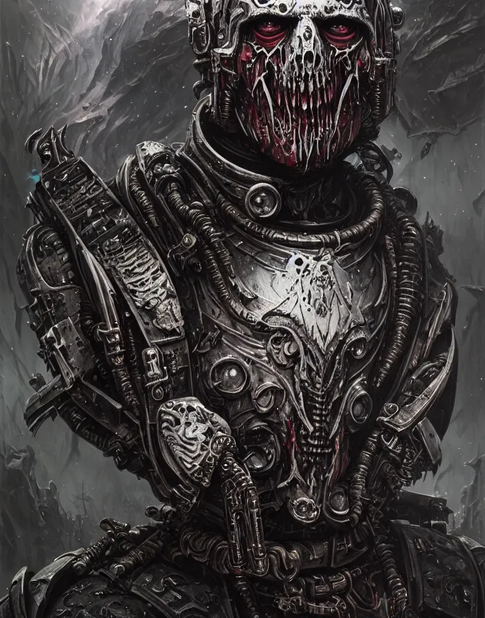 Image similar to art portrait of an undead space marine vampire king, intricate detailed armour ,8k,by tristan eaton,Stanley Artgermm,Tom Bagshaw,Greg Rutkowski,Carne Griffiths, Ayami Kojima, Beksinski, Giger,trending on DeviantArt,face enhance,hyper detailed,minimalist,cybernetic, android, blade runner,full of colour,