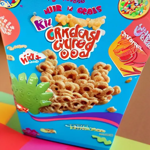 Prompt: kids cereal box