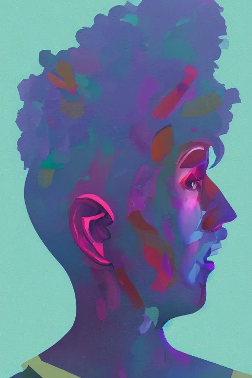 Image similar to an expressive profile painting of a stereotypical millennial, in the style of an original beeple digital art painting