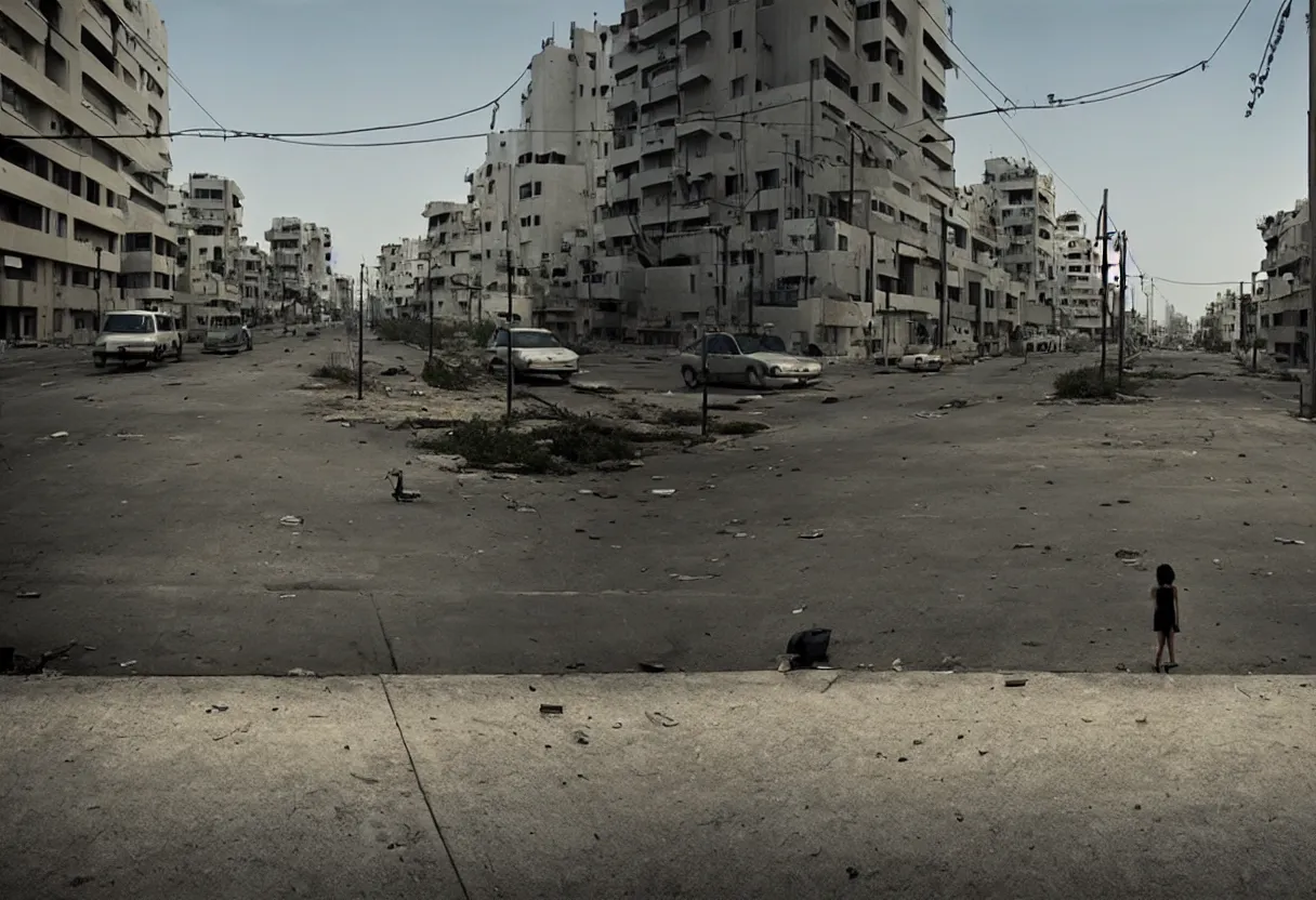 Prompt: sad and heartbreaking photo of an empty location in tel aviv, cinematic scenery, art by gregory crewdson