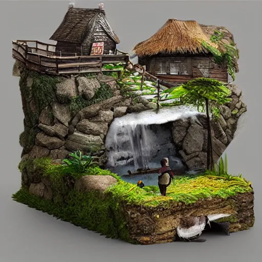 Image similar to digital art of a miniature diorama,water,detailed,intricate,artstation,3D,cartoony,amazing,pretty,cool,google images