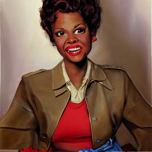 Prompt: the teenage daughter of samuel l. jackson and lucille ball by mort kunstler