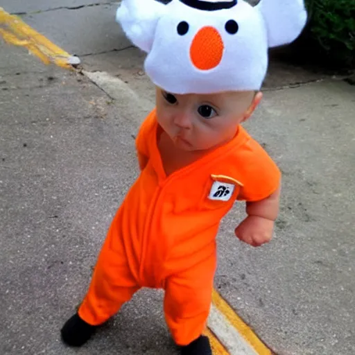 Image similar to cute baby chick dressed as an inmate