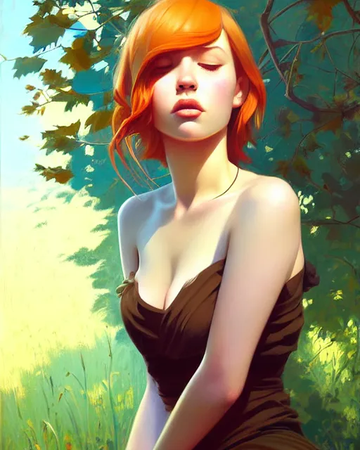 Image similar to stylized portrait of an artistic pose, composition, young suicide girl surrounded by nature, realistic shaded, fine details, realistic shaded lighting poster by ilya kuvshinov, magali villeneuve, artgerm, jeremy lipkin and michael garmash and rob rey