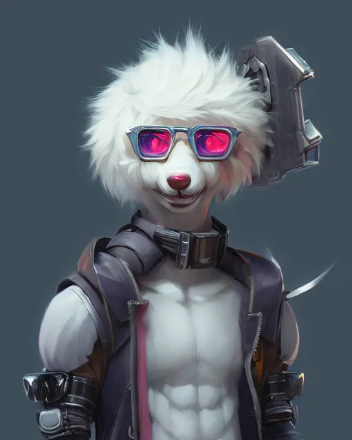 Image similar to character concept art of a cute young male anthropomorphic furry cyberpunk | | cute - fine - face, pretty face, key visual, realistic shaded perfect face, fine details by stanley artgerm lau, wlop, rossdraws, james jean, andrei riabovitchev, marc simonetti, and sakimichan, trending on artstation