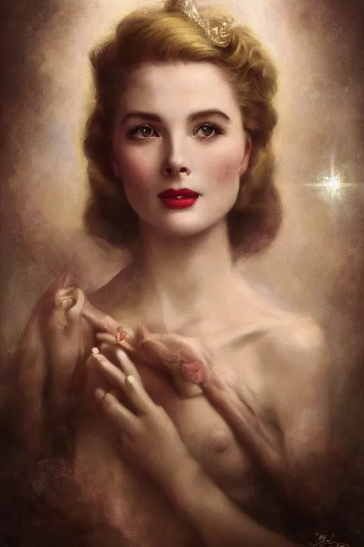 Image similar to a young and extremely beautiful grace kelly infected by night by tom bagshaw in the style of a modern gaston bussiere, art nouveau, art deco, surrealism. extremely lush detail. melancholic scene infected by night. perfect composition and lighting. sharp focus. profoundly surreal. high - contrast lush surrealistic photorealism. genuine laughing.