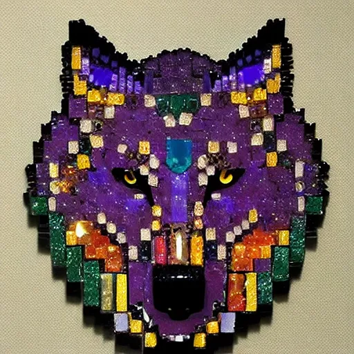 Image similar to a wolf made out of gems howling at full moon