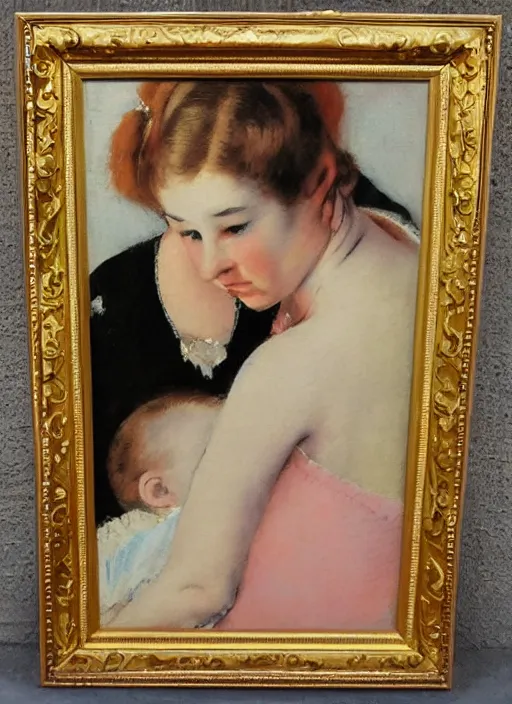 Prompt: vintage beautiful painting of mother's touch in Mary Cassatt’s style