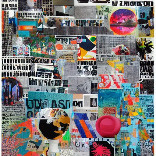 Image similar to collage made of magazine cutouts, large silhouettes, ocean theme, love theme, dramatic typography, museum of modern art, museum of contemporary art, auction, record - setting, detailed, photorealistic