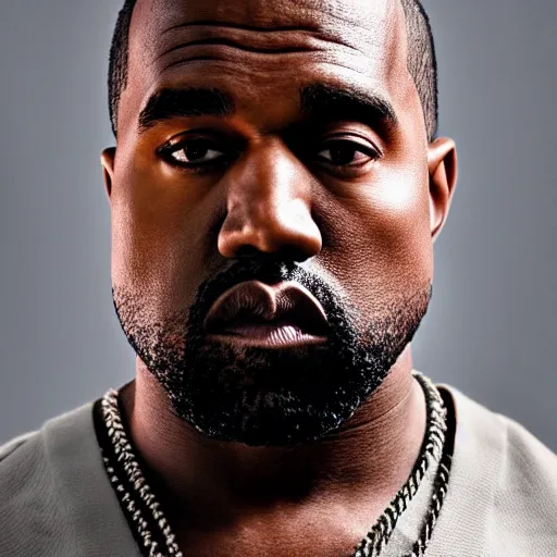 Image similar to the face of kanye west wearing yeezy clothing at 4 2 years old, portrait by julia cameron, chiaroscuro lighting, shallow depth of field, 8 0 mm, f 1. 8