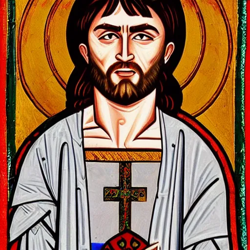 Image similar to A detailed portrait of Daniel Radcliffe, 7th century byzantine iconography, historical