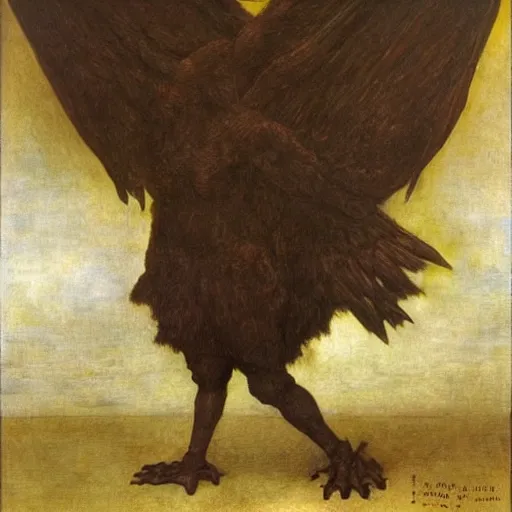 Prompt: puissant physique demonic crow wearing a devil costume Jan Van eyck leonardo da vinci odd nerdrum dragan bibin john steuart curry