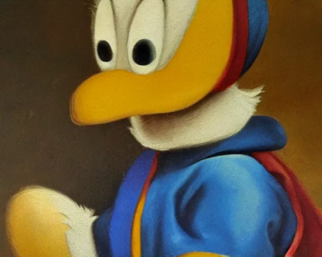 Image similar to detailed old renaissance oil painting of Donald Duck