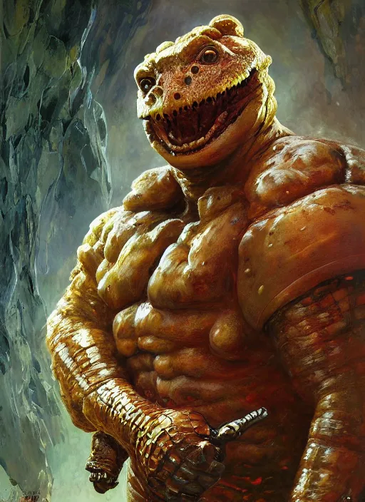 Image similar to brock lesnar as salamander wearing scifi armour suit, dynamic action, by lawrence alma - tadema and zdzislaw beksinski and norman rockwell and jack kirby and tom lovell and greg staples, artstation creature art