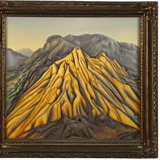 Prompt: oil painting of Fire Mountain by Szukalski