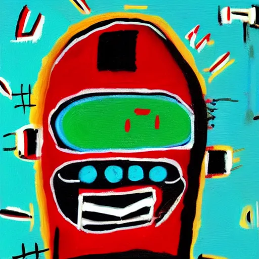 Image similar to painting of a Robot that has feelings in the style of Basquiat