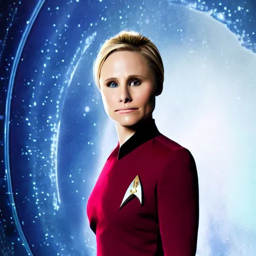 Prompt: a beautiful full body photograph of kristen bell as a star fleet officer from star trek next generation, extreme realism and detail, 8 k, completely framed, direct lighting, 3 5 mm photo, photorealistic, sharp focus