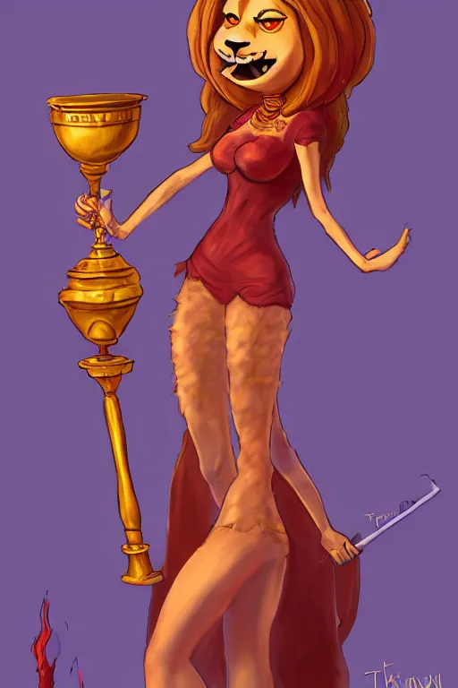 Image similar to fullbody!! personification of garfield the cat garfield goddess holding a blood chalice, stunning, professional character concept art by tatyana kupriyanova