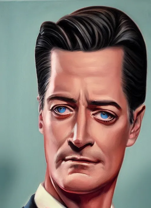 Prompt: portrait of kyle maclachlan as dale cooper by alex horley