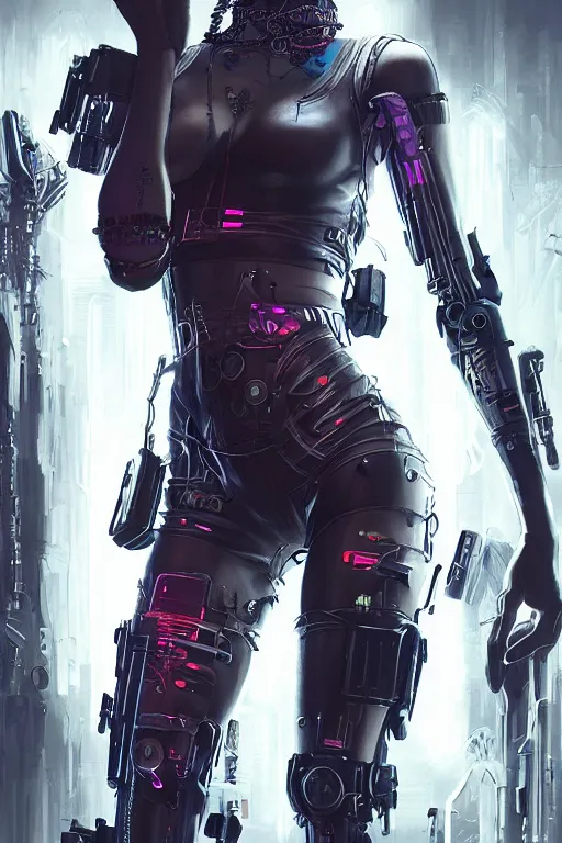 Image similar to entire body, cyberpunk, cyberpunk, female character, beautiful head, nice legs, concept art, artstation, intricate details, dramatic lighting