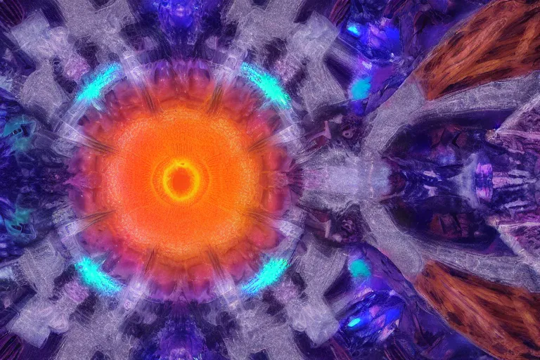 Image similar to landscape kaleidoscope textural dream journey space simulation biological quantum crystalline micrograph, unreal engine, octane render, 4 k