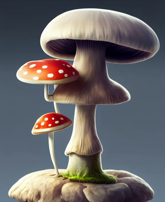 Image similar to cute anthropomorphic mushroom by charlie bowater and anna dittmann and artgerm and clemens ascher, portrait, intricate, elegant, product shot, macro, symmetrical face, highly detailed, dramatic lighting, sharp focus, octane render, trending on artstation, artstationhd, artstationhq, unreal engine, 4 k, 8 k