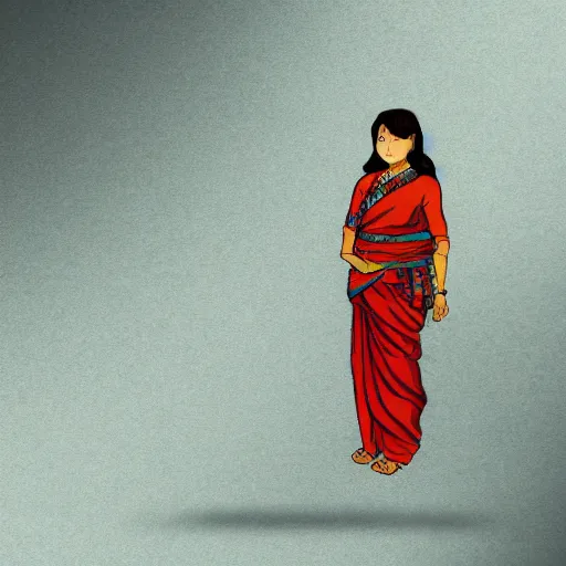 Prompt: a nepali woman, wearing sari, anime style