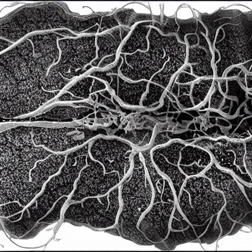 Image similar to the inside of a body in decomposition, the cells are breaching apart, micro world.