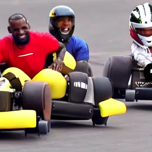 Image similar to youtube thumbnail about lebron james go karting