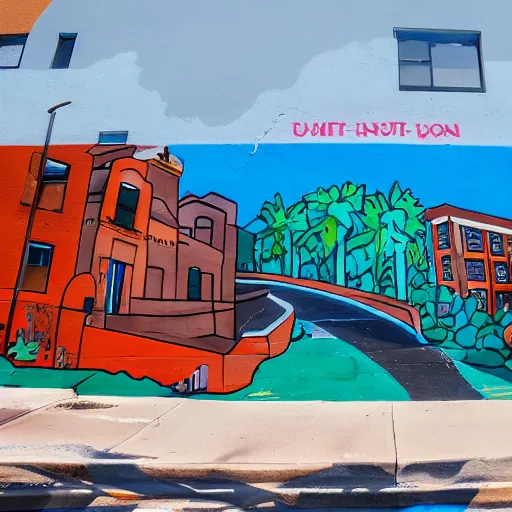 Image similar to a mural about downtown tucson, in style of street art