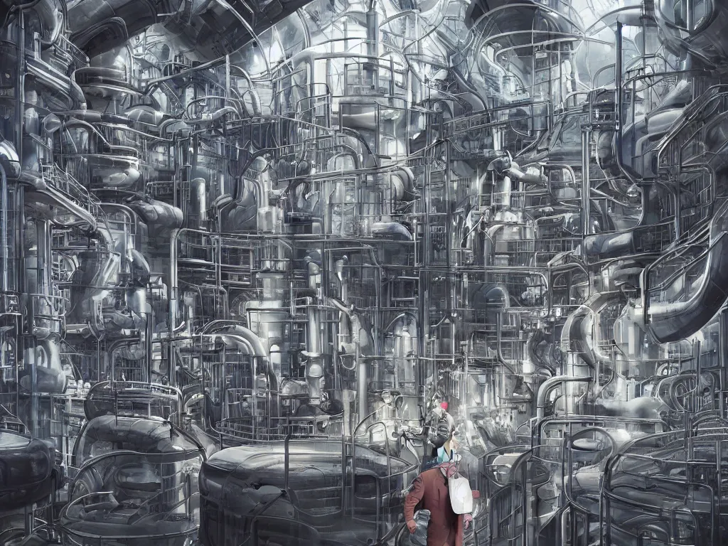 Prompt: boris johnson stuck in a futuristic chemical plant, high detail, intricate, trending on artstation