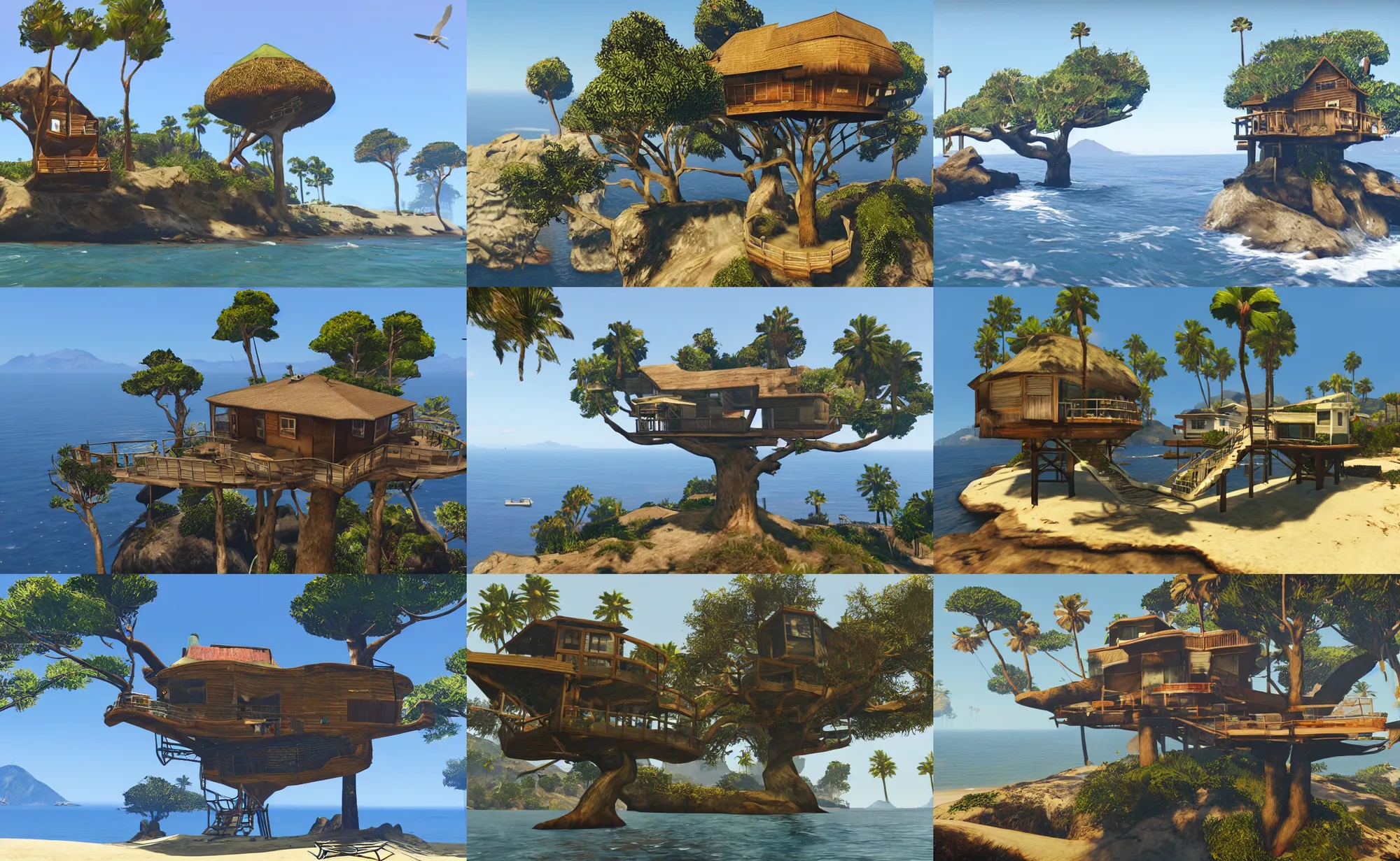 Prompt: gtav style of a mystical island treehouse on the ocean